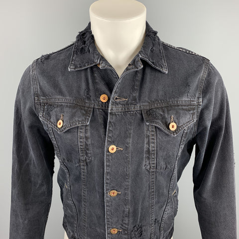 NSF Size XS Black Distressed Denim Trucker Jacket