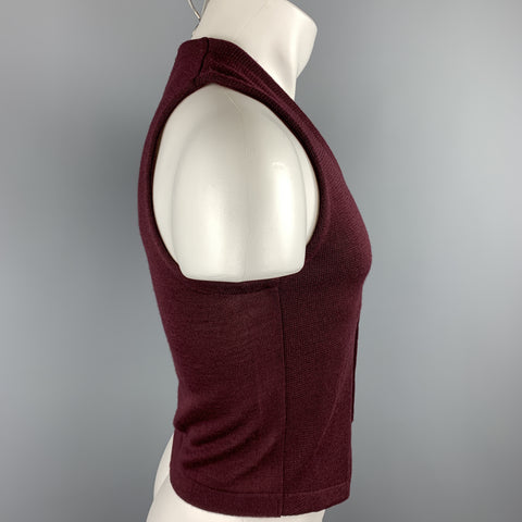 UNITED ARROWS Size S Burgundy Knitted Wool Buttoned Vest (Indoor)