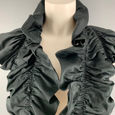 MAX MARA Size 8 Black Cotton Polyester Ruched Open Front Vest