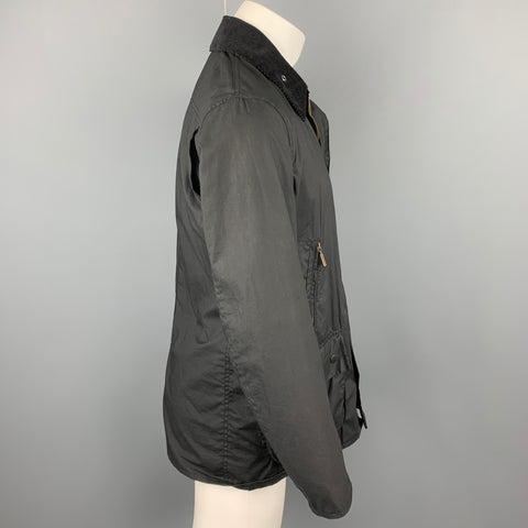 BARBOUR Size M Black Waxed Cotton Zip & Snap Button Jacket