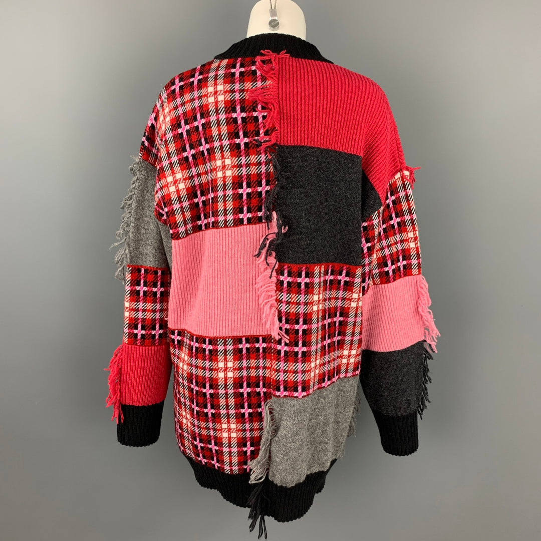 MSGM Talla M Suéter extragrande de lana / acrílico rojo y rosa