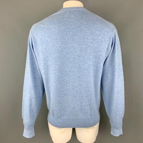 N. PEAL Size L Light Blue Knitted Cashmere V-Neck Pullover Sweater