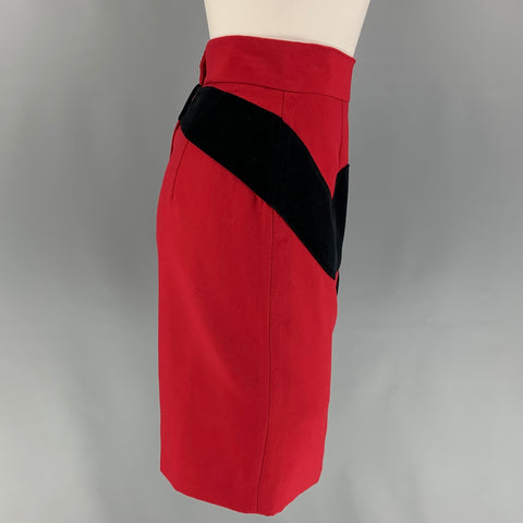 CHEAP and CHIC by MOSCHINO Talla 4 Falda lápiz con signo de interrogación de lana virgen roja y negra
