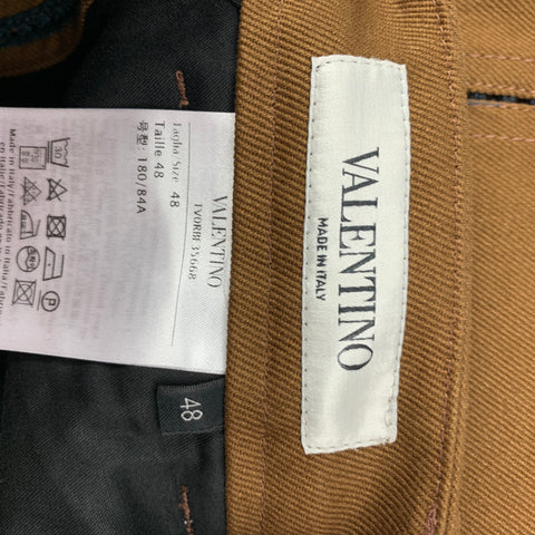 VALENTINO Taille 32 Pantalon habillé à jambe large plissé en coton marron