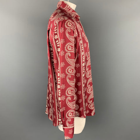 GIORGIO ARMANI Size L Burgundy & White Paisley Silk Button Up Long Sleeve Shirt