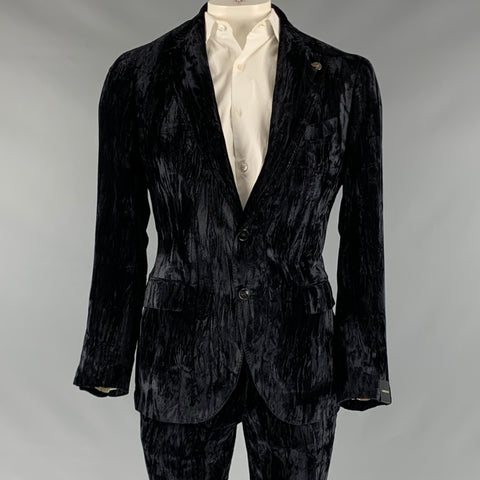 GABRIELE PASINI Taille 42 Costume à revers cranté en acétate de velours noir rayonne