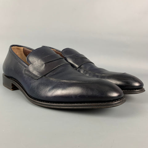 SALVATORE FERRAGAMO Size 11 Navy Leather Penny Loafers