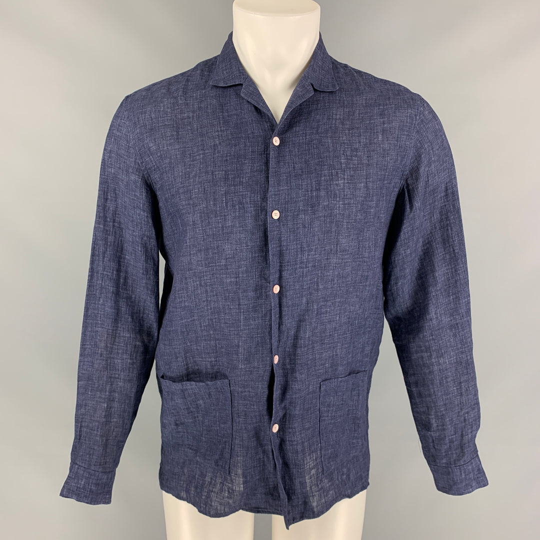 BURBERRY PRORSUM Spring 2014 Size L Navy Blue Linen Shirt