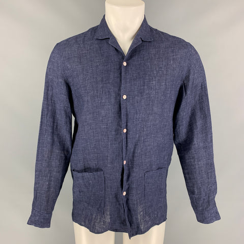 BURBERRY PRORSUM Spring 2014 Size L Navy Blue Linen Shirt