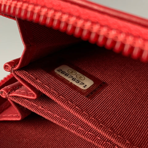 CHANEL Red Caviar Quilted Leather Zip Around Coin Purse Wallet