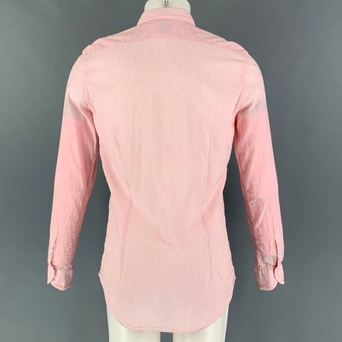 ROSSO MALASPINO Size L Red White Stripe Cotton Linen Long Sleeve Shirt