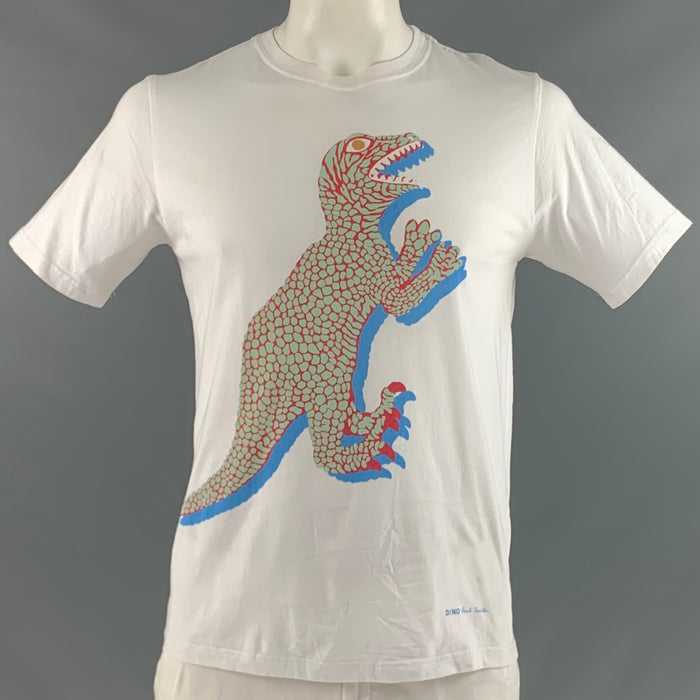 PAUL SMITH Talla L Blanco Azul Rojo Camiseta de algodón con dibujos animados