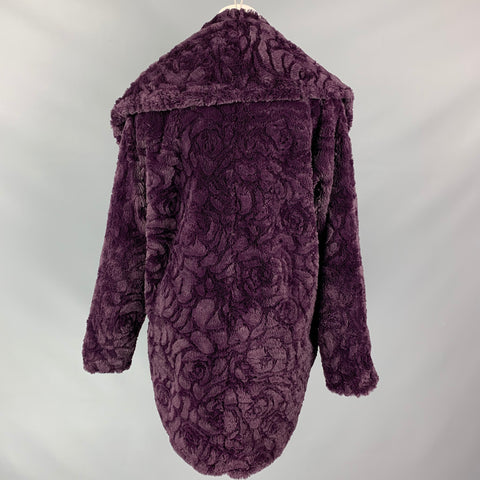 ADRIENNE LANDAU Size M Purple Textured Polyester Shawl Collar Coat