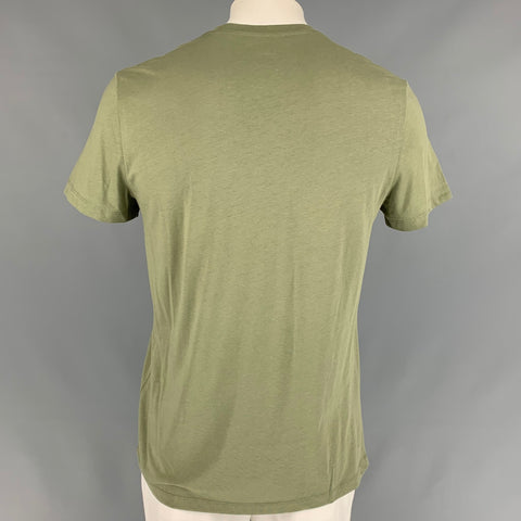 BALMAIN Size XL Olive Logo Cotton Crew-Neck T-shirt