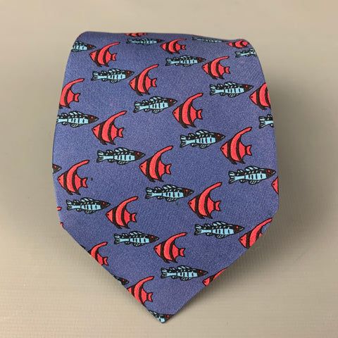 HERMES 7336 EA Blue Red Fish Silk Tie