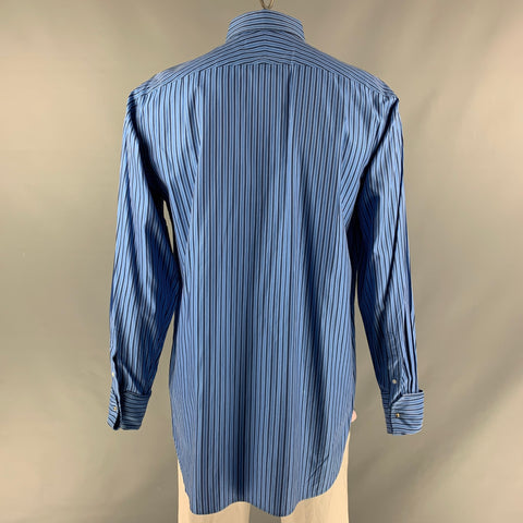 THOMAS PINK Size L Blue & Black Stripe Cotton Button Up Long Sleeve Shirt