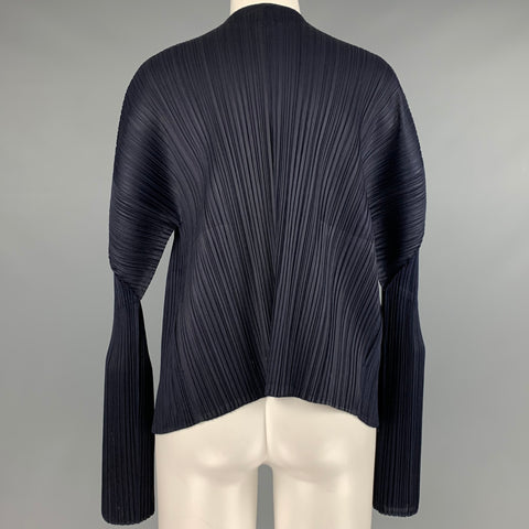 ISSEY MIYAKE Talla M Cárdigan azul marino plisado con frente abierto - Mujer