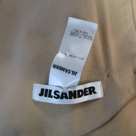 JIL SANDER Size L Red Raw Edge Leather Collarless Zip Jacket