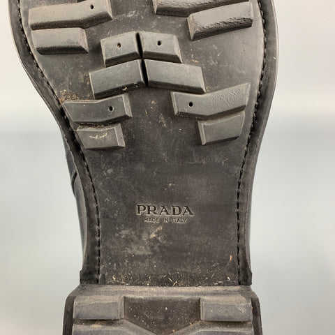 PRADA Size 10 Black Leather Ankle Strap Boots