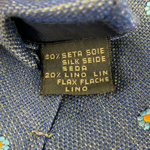 ERMENEGILDO ZEGNA Blue Floral Silk / Flax Tie