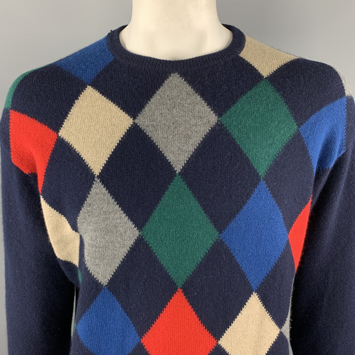 HOMER REED Size L Navy Argyle Wool / Angora Crew-Neck Pullover Sweater