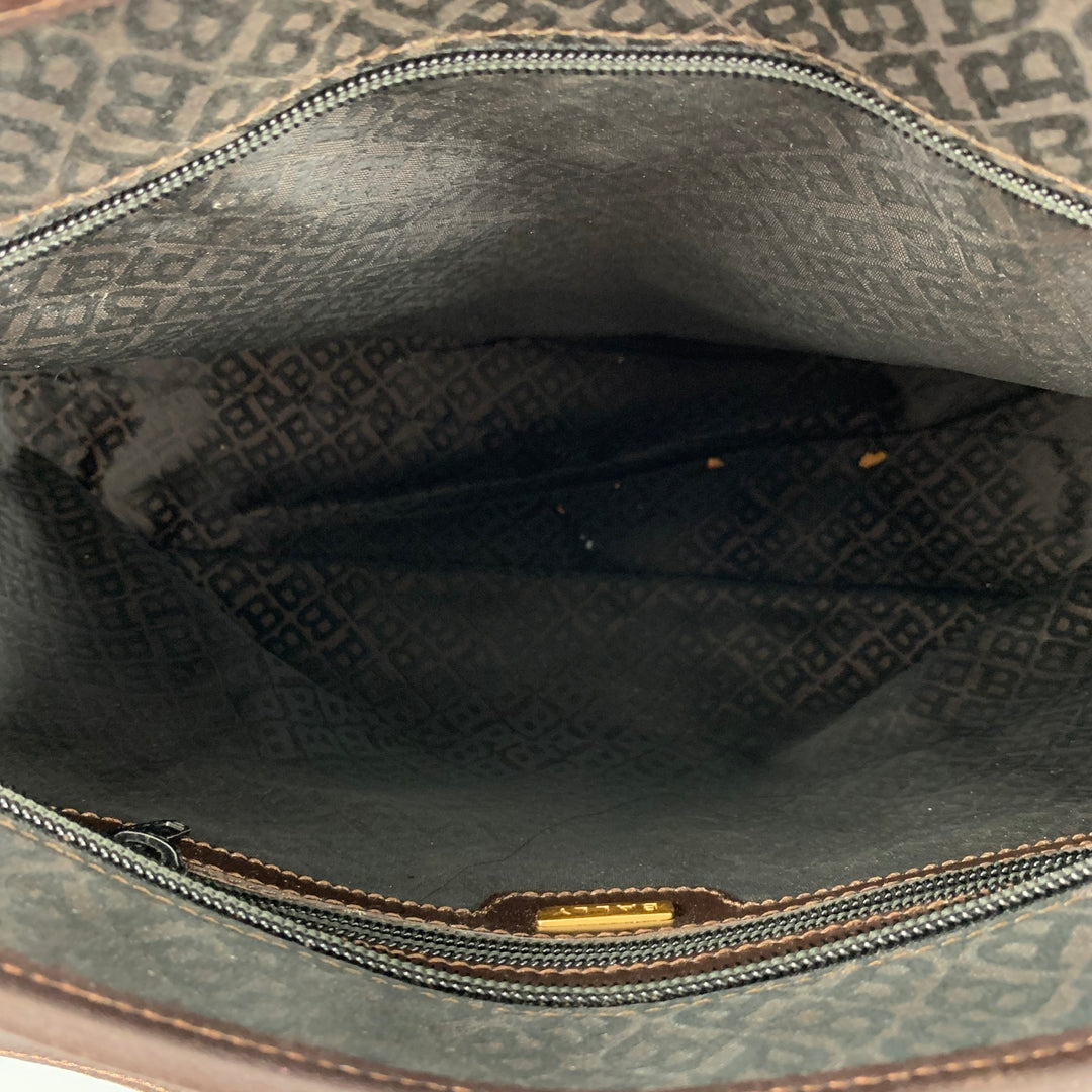 BALLY Brown Monogram Nylon Leather Tote Handbag