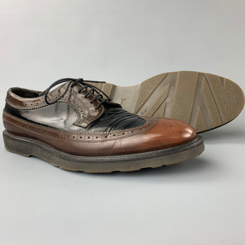 PAUL SMITH Size 10.5 Black Perforated Leather Wingtip Brown Lace Up Shoes