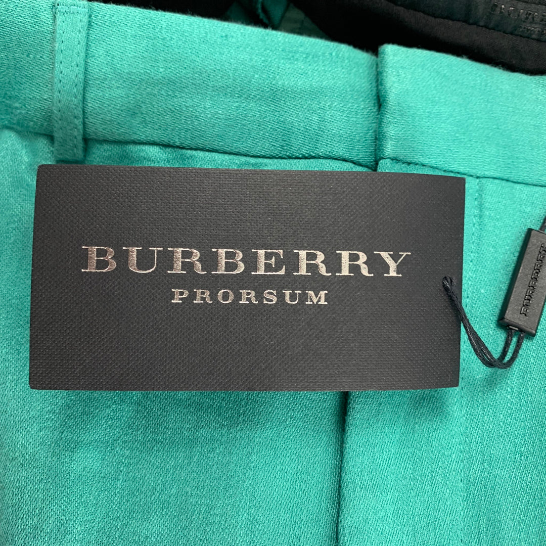 BURBERRY PRORSUM Spring 2015 Size 34 Aqua Green Linen Flat Front Dress Pants