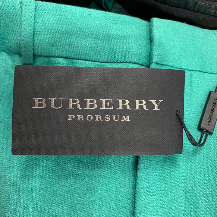 BURBERRY PRORSUM Spring 2015 Size 34 Aqua Green Linen Flat Front Dress Pants