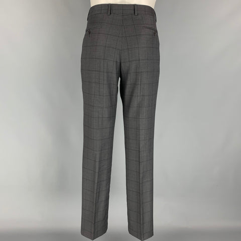 SAKS FIFTH AVENUE Size 40 Charcoal & Grey Window Pane Wool / Silk Suit