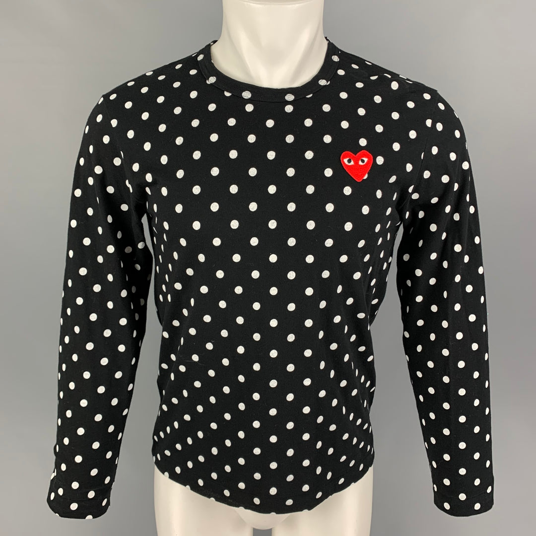 COMME des GARCONS PLAY Taille S T-shirt Col Rond en Coton à Pois Blanc Noir