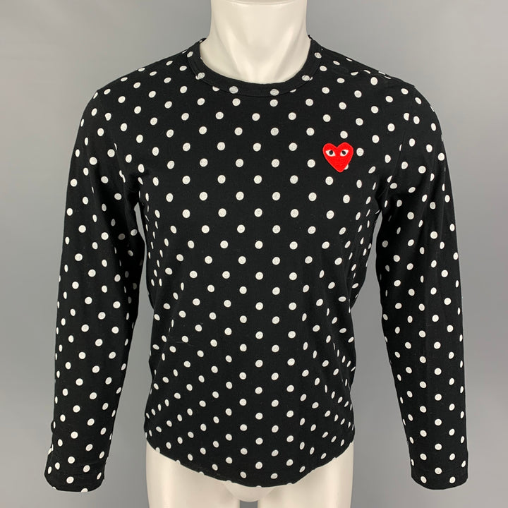 COMME des GARCONS PLAY Taille S T-shirt Col Rond en Coton à Pois Blanc Noir