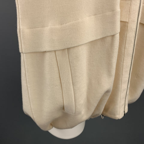 AKRIS Size 14 Cream Wool Blend Jacket High Neck Sweater Jacket