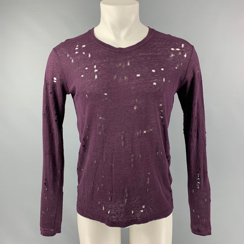 IRO Marvina  Size S Purple Distressed Linen Long Sleeve T-shirt