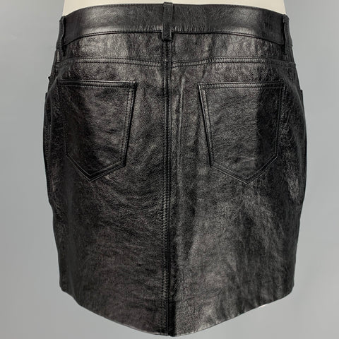 SAINT LAURENT Mini-jupe en cuir noir taille 10