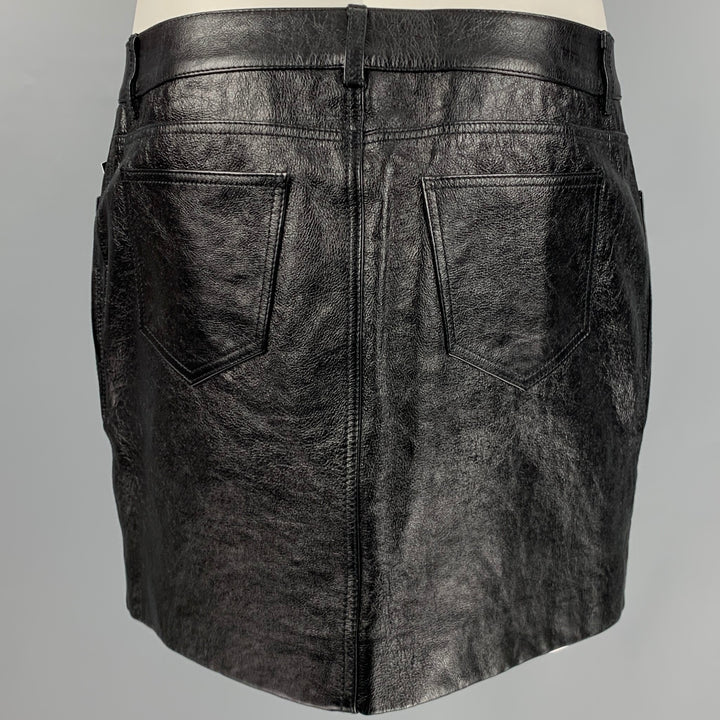 SAINT LAURENT Size 10 Black Leather Mini Skirt