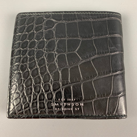 SMYTHSON OF BOND ST. Black Embossed Leather Wallet