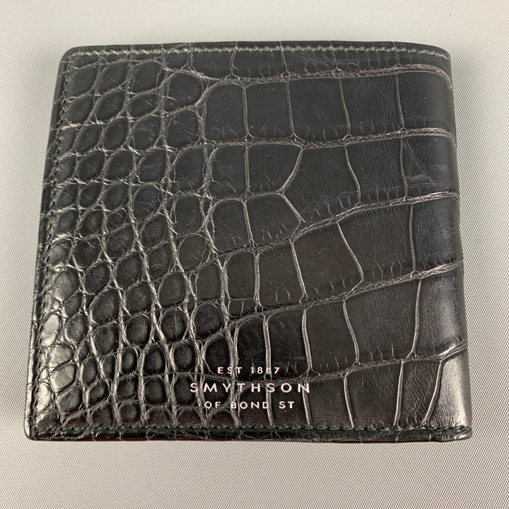 SMYTHSON OF BOND ST. Black Embossed Leather Wallet
