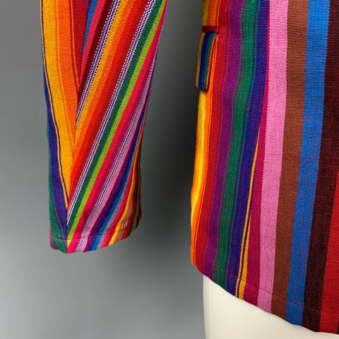 AGNES B. Size 40 Multi-Color Stripe Cotton Notch Lapel Sport Coat