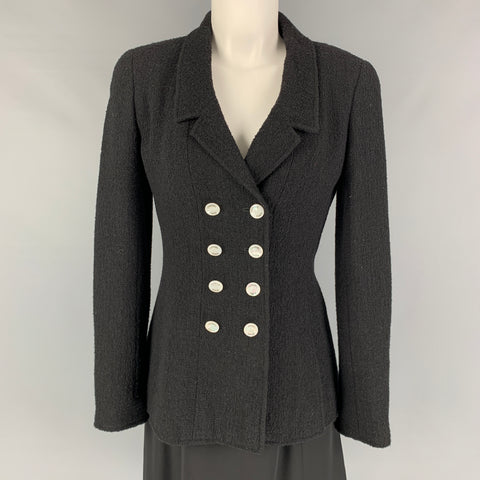 Vintage CHANEL Size 6 Black Textured Wool Nylon Double Breasted Dress Set