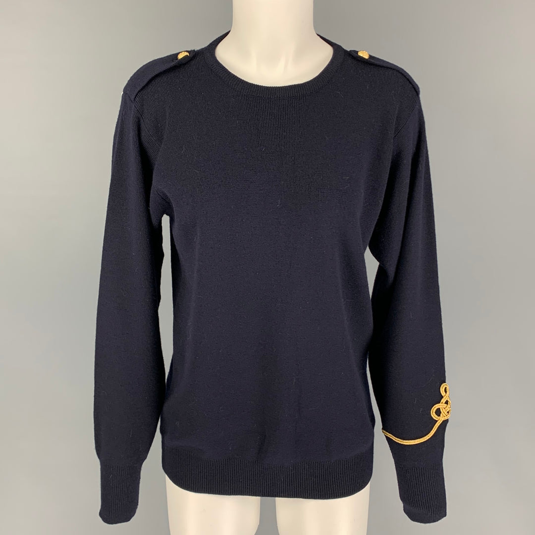 RALPH LAUREN Blue Label Size M Navy Gold Wool Embroidered Epaulettes Pullover