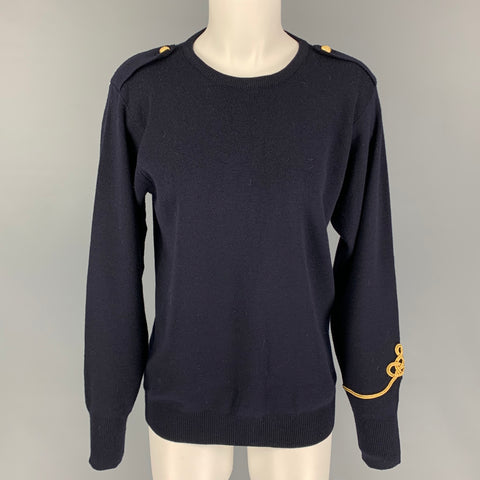 RALPH LAUREN Blue Label Size M Navy Gold Wool Embroidered Epaulettes Pullover