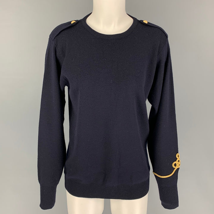 RALPH LAUREN Blue Label Size M Navy Gold Wool Embroidered Epaulettes Pullover