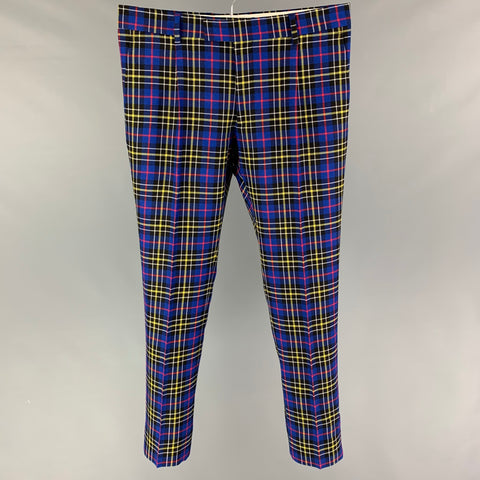 BURBERRY Size 34 Blue Multi-Color Plaid Wool Zip Fly Dress Pants