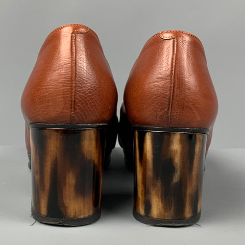 DRIES VAN NOTEN Size 7.5 Tan Black Leather Mixed Materials Platform Pumps