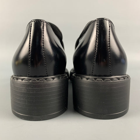 PRADA Size 7.5 Black Leather Triangle Logo Loafers