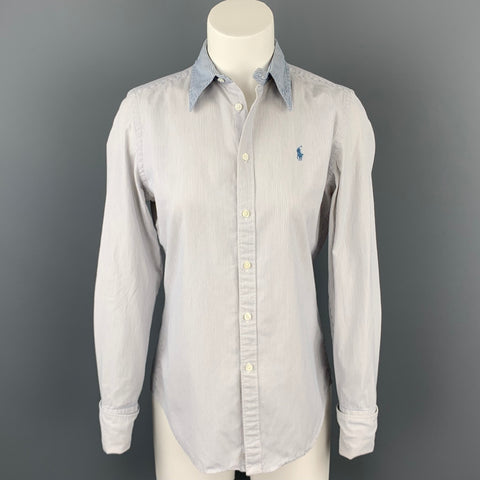RALPH LAUREN Blue Label Taille 6 Blouse à manchette française en coton bleu et blanc
