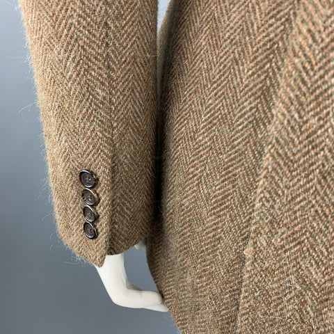 RALPH LAUREN Size 12 Brown Herringbone Lambswool Peak Lapel Jacket