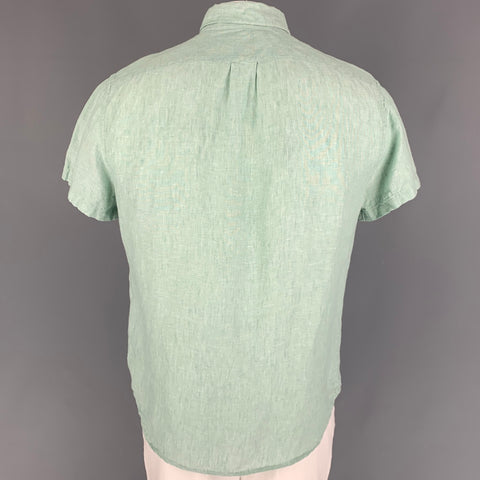 J.CREW Size L Light Green Linen Button Down Short Sleeve Shirt