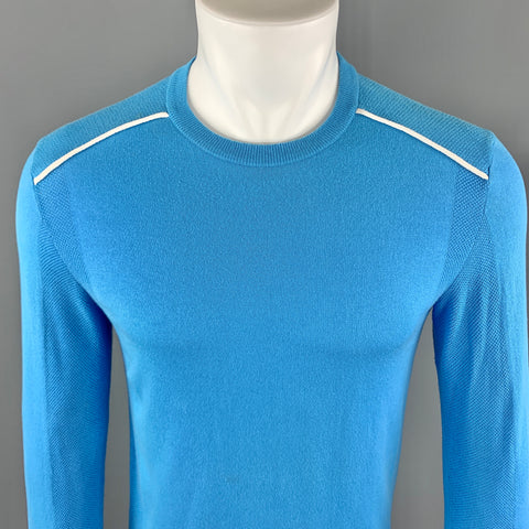 PRADA Talla XS Suéter tipo jersey con ribete blanco y cuello redondo de algodón color aguamarina